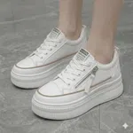 Women's Korean Style Platform Sneakers with Side Zip - White - Available at AfnoBazar Nepal