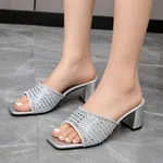 Women's Rhinestone Square Toe Block Heel Mules - Available at AfnoBazar Nepal