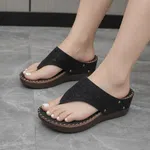 Women's Black Embroidered Wedge Platform Sandals - Available at AfnoBazar Nepal