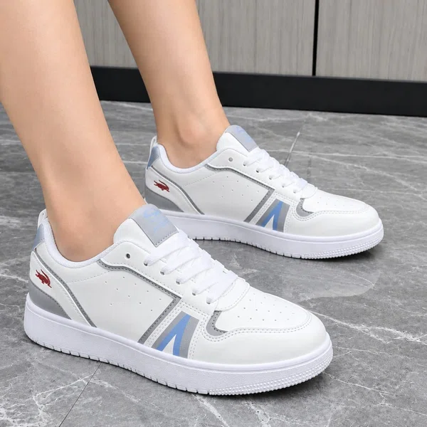 Women's Low-Top Casual Sneakers with Blue Accents - White - Available at AfnoBazar Nepal