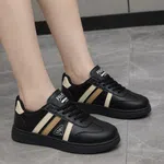 Women's Black and Gold Stripe Leather Sneakers - Available at AfnoBazar Nepal