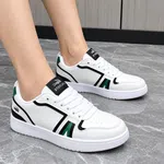 Women's Low-Top Casual Sneakers with Green and Black Trim - White - Available at AfnoBazar Nepal