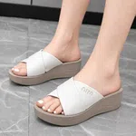 Women's Ivory Leather Cross Strap Wedge Slides - Available at AfnoBazar Nepal