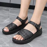 Women's Black Textured Leather Wedge Sandals - Available at AfnoBazar Nepal