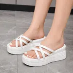 Women's White Criss-Cross Platform Wedge Slides - Available at AfnoBazar Nepal