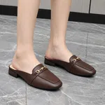 Women's Metal Accent Square Toe Flat Mules - Available at AfnoBazar Nepal