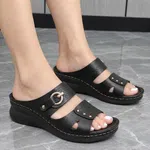 Women's Double Strap Platform Wedge Sandals with Metal Buckle - Black - Available at AfnoBazar Nepal