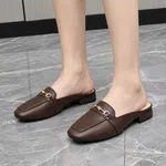 Women's Metal Accent Square Toe Flat Mules - Available at AfnoBazar Nepal