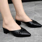 Women's Black Pointed Toe Knot Block Heel Mules - Available at AfnoBazar Nepal