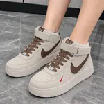 Women's High-Top Leather Platform Sneakers - Beige, Blue, Brown and White - Available at AfnoBazar Nepal