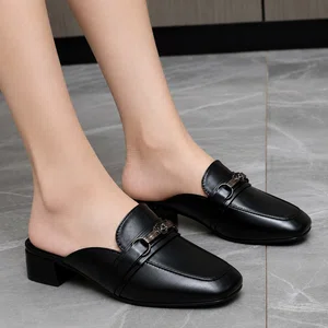 Women's Black Buckle Block Heel Loafers - Available at AfnoBazar Nepal