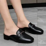 Women's Black Buckle Block Heel Loafers - Available at AfnoBazar Nepal