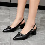 Women's Black Pointed Toe Buckle Slingback Block Heel Pumps - Available at AfnoBazar Nepal
