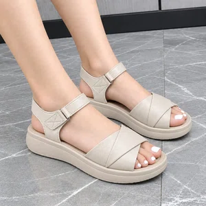 Women's Wide Strap Platform Sandals - Cream - Available at AfnoBazar Nepal