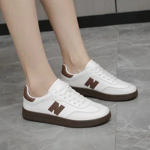 Women's Korean Style White and Brown Low-Top Sneakers - Available at AfnoBazar Nepal