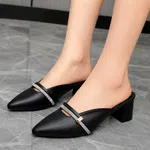 Women's Leather Pointed Toe Mules with Crystal Bar - Black - Available at AfnoBazar Nepal