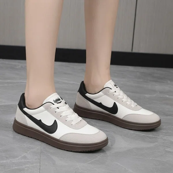 Women's Korean Style Low-Top Sneakers with Gum Sole - White and Black - Available at AfnoBazar Nepal