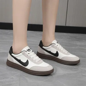 Women's Korean Style Low-Top Sneakers with Gum Sole - White and Black - Available at AfnoBazar Nepal