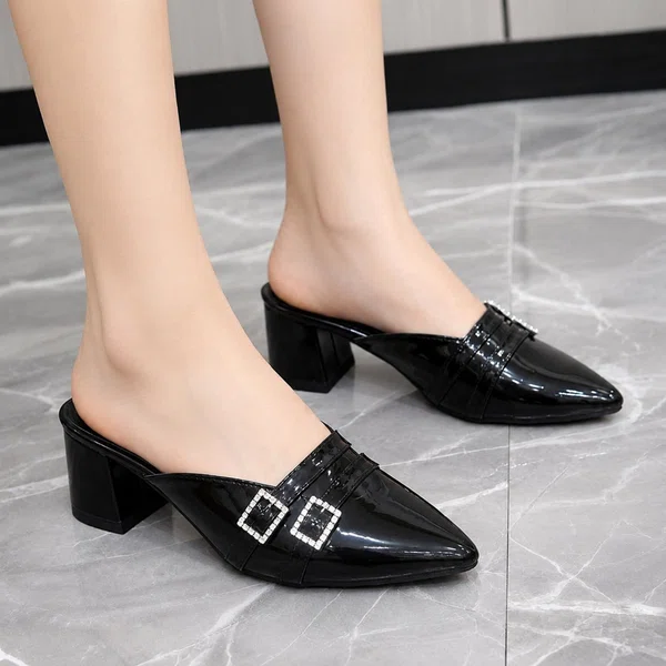 Women's Patent Mule Block Heels - Available at AfnoBazar Nepal
