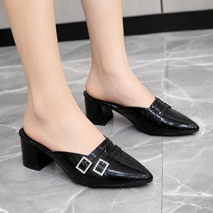 Women's Patent Mule Block Heels - Available at AfnoBazar Nepal
