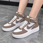 Women's High-Top Leather Platform Sneakers - Brown - Available at AfnoBazar Nepal