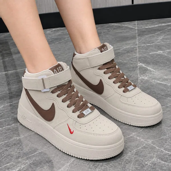 Women's High-Top Leather Platform Sneakers - Beige - Available at AfnoBazar Nepal