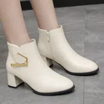Women's Gold Accent Block Heel Ankle Boots - Available at AfnoBazar Nepal