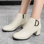Women's Leather Buckle Block Heel Ankle Boots - Available at AfnoBazar Nepal