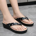 Women's Black and White Polka Dot Wedge Flip Flops - Available at AfnoBazar Nepal