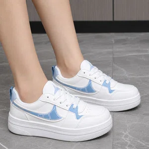 Women's White and Sky Blue Leather Sneakers - Available at AfnoBazar Nepal