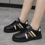 Women's Black and Gold Stripe Leather Sneakers - Available at AfnoBazar Nepal