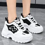 Women's Korean Style Chunky Heel Sneakers with Z Panel - Black and White - Available at AfnoBazar Nepal
