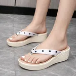 Women's White and Black Polka Dot Wedge Flip Flops - Available at AfnoBazar Nepal