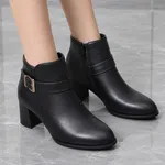 Women's Leather Ankle Boots with Gold Buckle Block Heel - Available at AfnoBazar Nepal