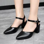Women's Pointed Toe Ankle Strap Buckle Block Heel Pumps - Black - Available at AfnoBazar Nepal