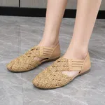 Women's Braided Woven Closed Flat Shoes with Elastic Straps - Nude Beige - Available at AfnoBazar Nepal