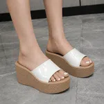 Women's White Patent Platform Wedge Sandals - Available at AfnoBazar Nepal