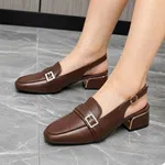 Women's Brown Buckle Slingback Block Heel Loafers - Available at AfnoBazar Nepal