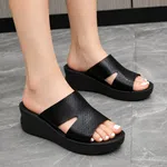 Women's Black Perforated Wide Band Platform Wedge Slides - Available at AfnoBazar Nepal