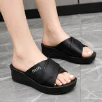 Women's Cross Band Platform Wedge Slides - Black - Available at AfnoBazar Nepal