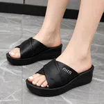 Women's Cross Band Platform Wedge Slides - Black - Available at AfnoBazar Nepal
