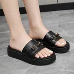Women's Black Gold Buckle Platform Slides - Available at AfnoBazar Nepal