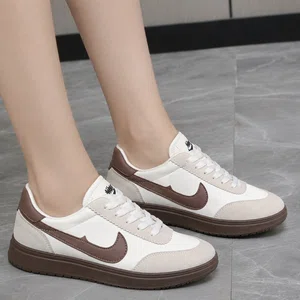 Women's Korean Style White and Coffee Brown Low-Top Sneakers - Available at AfnoBazar Nepal