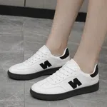 Women's Korean Style Low-Top Sneakers with Letter Logo - White and Black - Available at AfnoBazar Nepal