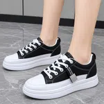 Women's Korean Style Low-Top Platform Sneakers with Metal Tag - Black and White - Available at AfnoBazar Nepal