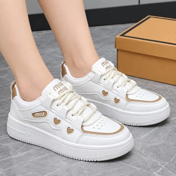 Women's Korean Style Platform Sneakers with Heart Detail - White - Available at AfnoBazar Nepal