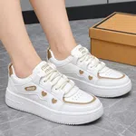 Women's Korean Style Platform Sneakers with Heart Detail - White - Available at AfnoBazar Nepal
