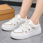 Women's Korean Style Platform Sneakers with Heart Detail - White - Available at AfnoBazar Nepal