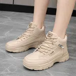 Women's High-Top Lace-Up Platform Sneakers - Khaki - Available at AfnoBazar Nepal