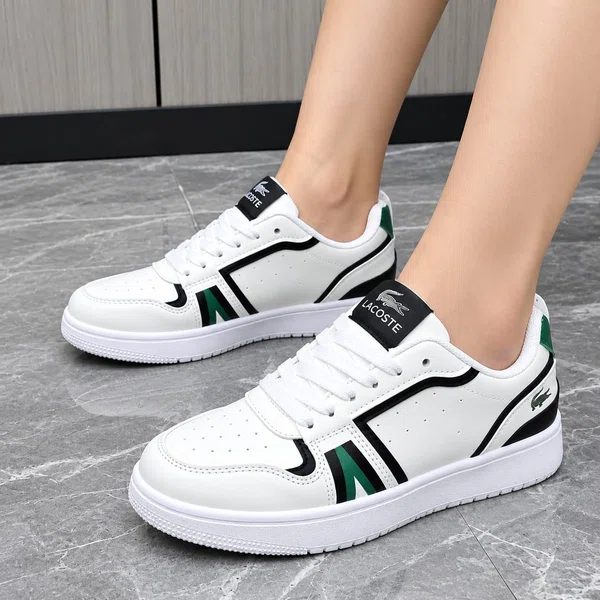 Women's Low-Top Casual Sneakers with Green and Black Trim - White - Available at AfnoBazar Nepal